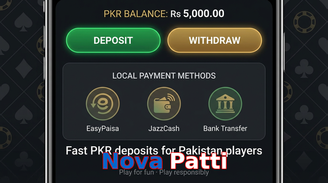 Deposit and withdrawal screen with PKR methods